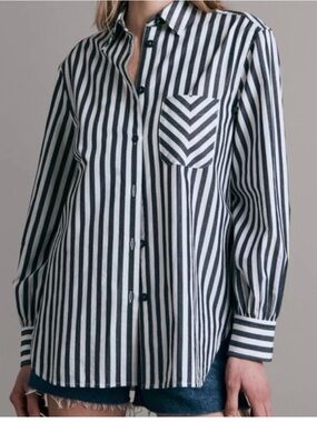 Rag & Bone Blue and White Striped Cotton Shirt, Size Small, NWOT